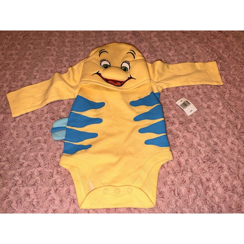 Disney Store Flounder Baby Bodysuit The Little Mermaid Ariel Costume Yellow Fish